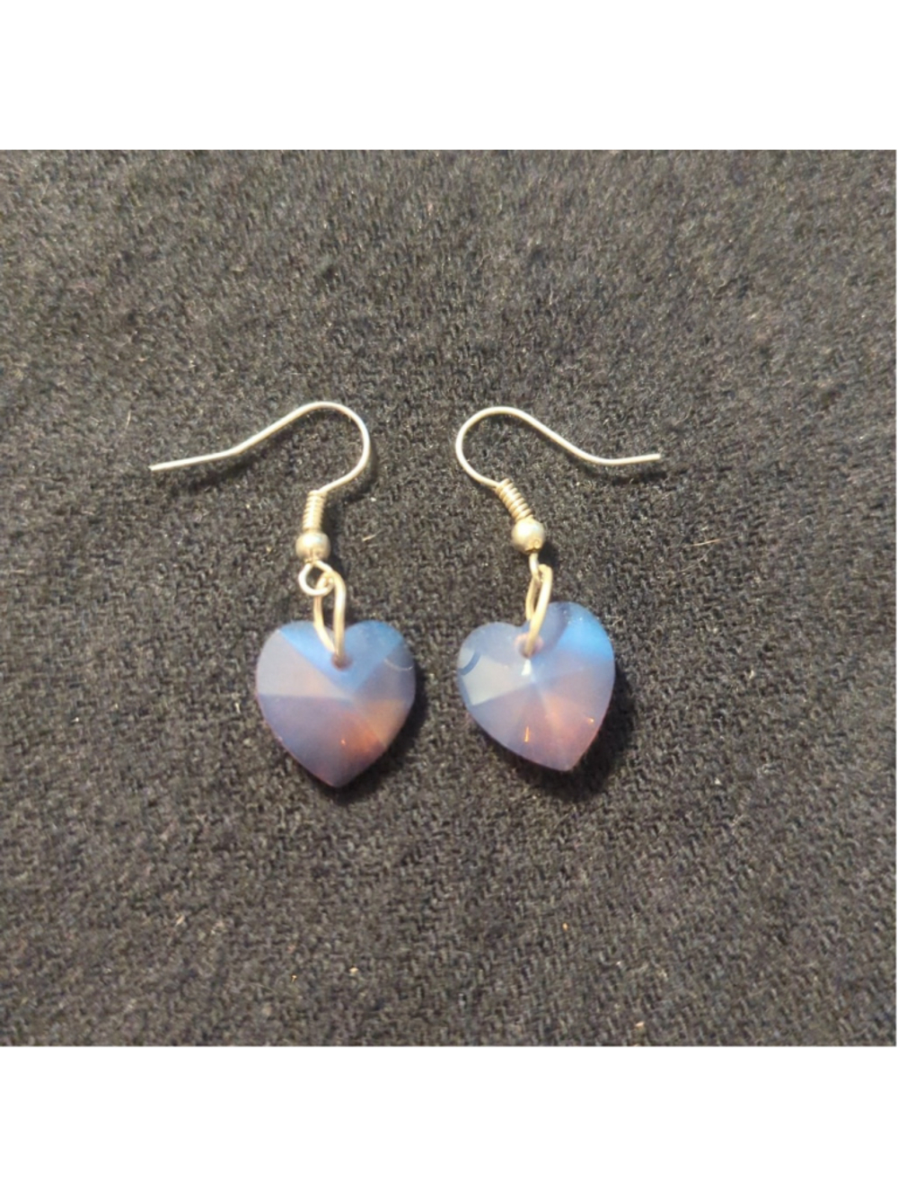 Silver Tone Pastel Purple Opalite Swarovski Crystal Heart Dainty Drop Earrings
